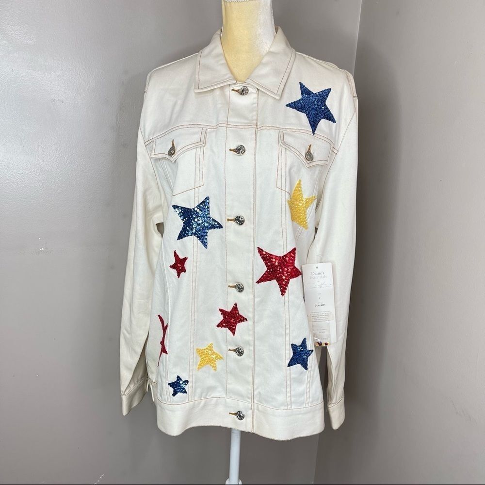 Dianes Beige Star Jeans Jacket Large NWT - Picture 13 of 15